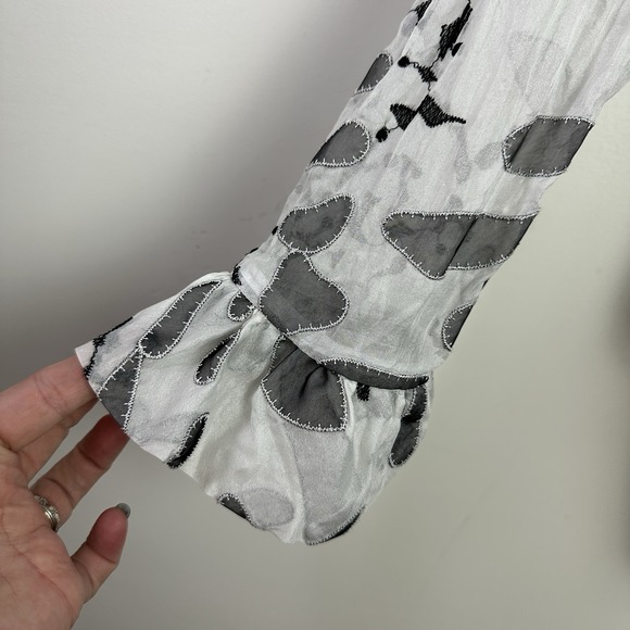 Samuel Dong Blouse Top Womens M Black Floral Silk Sheer Ruffled‎ Bell Whimsigoth - Picture 8 of 12